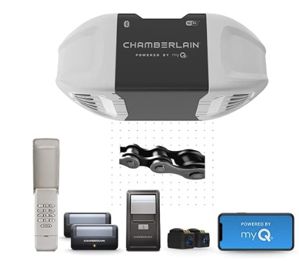 CHAMBERLAIN C2405 MYQ Smart Garage Door Opener, Chain Drive, 1/2-HP Motor, Dual Light