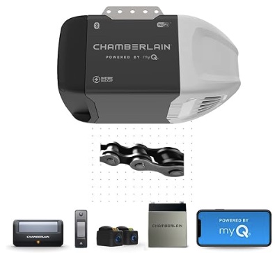 Chamberlain C2212T Smart Wi-Fi Garage Door Opener, 1:2-HP Chain Drive Motor